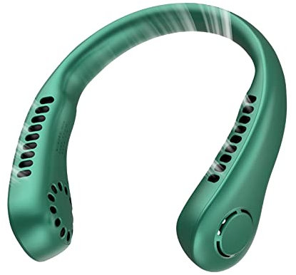 Uaste 3000mAh Neck Fan, Portable Mini Wireless Electric Fan with 3/5 Speeds, 360° Airflow Air Conditioner Cooler, USB Rechargeable Silent Bladeless for Sports, and (3 Green), (MAC-528)