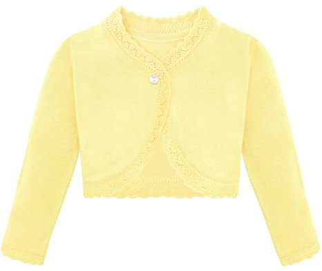 Lilax Little Girls' Knit Long Sleeve Button Closure Bolero Cardigan Shrug (7 Years, Yellow)