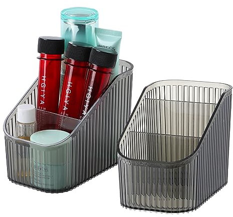 OSteed Black Makeup Organiser Box for Vanity, Makeup Brush Holder with 6 Cups, Skincare Beauty Cosmetic Storage Box, Dressing Table Organiser Storage, Toiletry Organiser