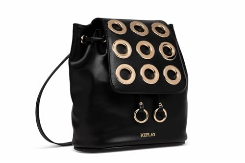 Replay Damen Rucksack mit Loch-Details, Sun Black 999 (Schwarz), Onesize