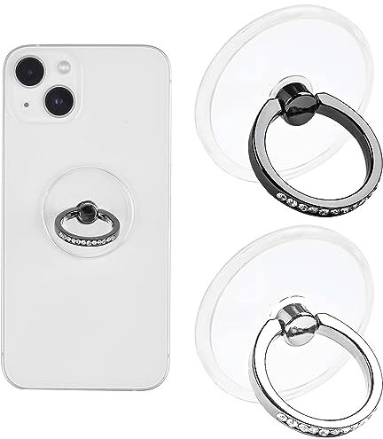 2-in-1 Transparent Phone Ring Holder with Diamond - 360° Rotation, Pop Grip Holder for All Phones - Silver & Black