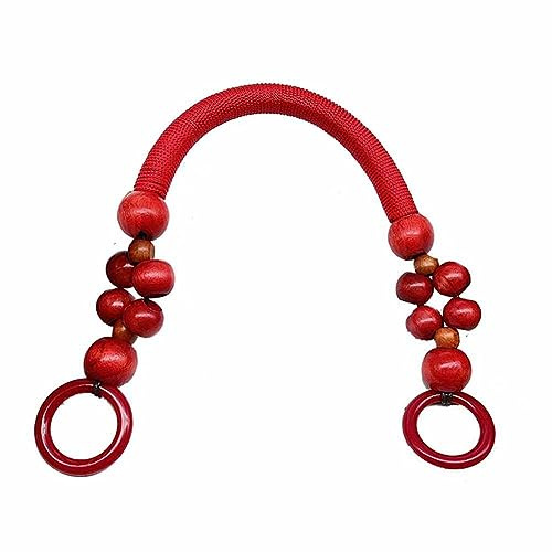 SHTGOI Holzperlen Taschengriff 48cm/37cm Taschenhenkel Nylonseil Handtasche Riemen Geldbörse Griff Umhängegurt Ersatzhenkel Zubehör für Umhängetasche Strandtasche DIY Custom Handtasche Rot