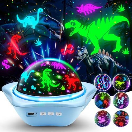 One Fire Dinosaur Gifts for Kids Toys, 96 Lighting Modes Dinosaur Toys for Boys Gifts, Sensory Toys for Boys, Dimmable Bedside Lamp, Rechargeable Lamp for Bedroom Decor