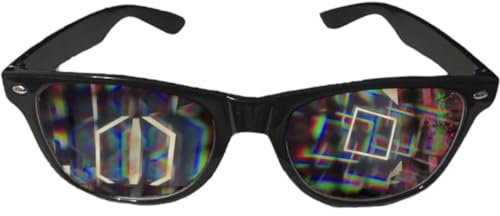 GogoRavers™ Gafas de difracción originales (bordes negros), elegantes, clásicos, modernos, 3D, arco iris, viaje, rave, festival, baile, efecto EDM, estilo caleidoscopio (lente oscura)