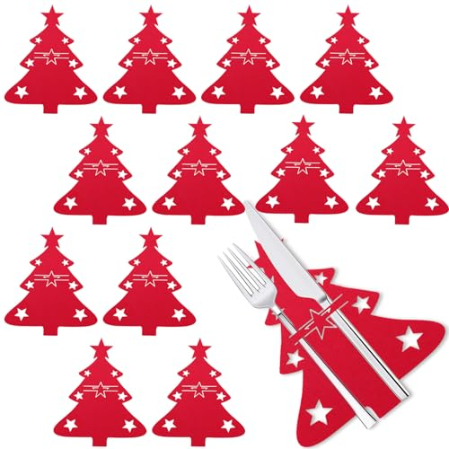 XIANGLONGY 12 Piezas Cubiertos Navidad, Porta Cubiertos Navidad, Bolsa Cubiertos Navidad, Apto PaTra Todo Tipo de Cubiertos, Tenedores y Cucharas.