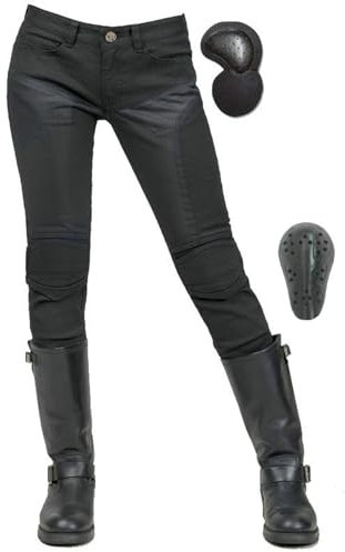 HOMDECR Femme Pantalon Moto,Jeans Moto Très Extensible Respirant Imperméable Randonnee Pantalon De Travail Cargo Racewear Protection Moto Pantalon avec 4 Protéger Pads Amovibles (4XL)
