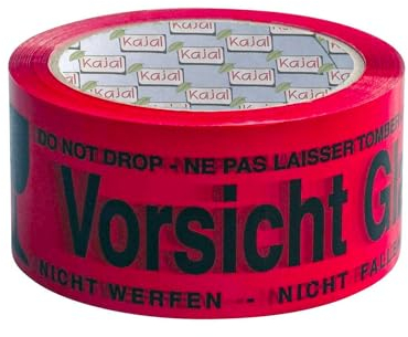 Kajal 5 cm x 66 m x 45 ms Power Glas-Paketband-Set – Vorsichtsaufkleber für Glas – Klebeband für zerbrechliche Handhabung - mehrsprachige Warnschilder – vorsichtig behandeln Verpackungsband (1)