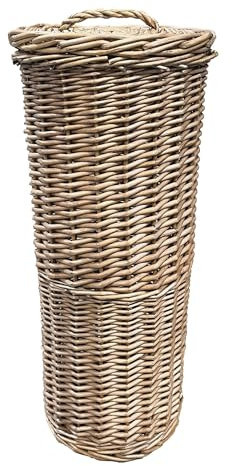 Arthur Cameron Wicker Toilet Roll Holder - Freestanding Willow Storage Basket with Lid (Light Grey)
