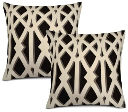 Texsource Boho Kissenbezüge 16 x 16 2er Set Schwarz P Kaufmann Stoff Wurfkissenbezüge Outdoor Dekorative Leinen Kissenbezüge für Couch Bett Sofa Kissen Boho Kissenbezüge