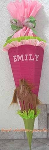 Schultüten Bastelset Pferde braun 2 pink-grün-rosa MaterialType 3D Wellpappe-Rohling