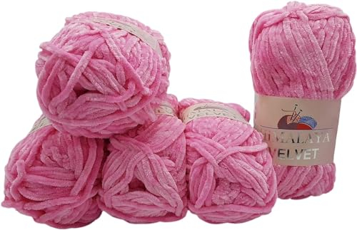 Himalaya Velvet 5 x 100 Gramm Micro-Polyester Strickwolle, Babywolle samtig 500 Gramm Wolle (Rose 90009)