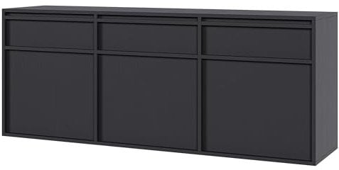 Selsey Commode Suspendue Meuble De Rangement À 3 Tiroirs 3 Portes Push to Open 154 cm Noir Evo