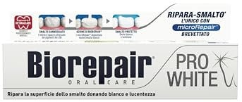 Biorepair, Dentifricio Pro White, Dentifricio Sbiancante con Tecnologia del Polimero Sbiancente PVP, Ripara lo Smalto e la Dentina per Denti Bianchi e Brillanti, Senza, 75 ml