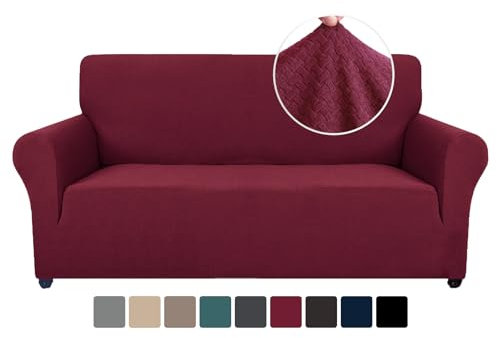 Ystyle Stretch Sofa überzug 2 Sitzer, Elastisch Sofabezug Mit Armlehnen, Jacquard Couch überzug rutschfest, Waschbar Sofa Cover Protector Für Hunde Haustiere, Weinrot