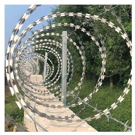 IBOWZ Razor Wire Barbed Wire Razor Barbed Wire, Galvanized Steel Wire Helix Coils, Farm Garden Stainless Steel Security Chain Fence, Easy To Bend