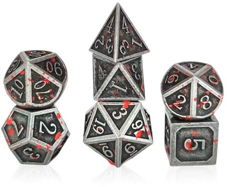 Set di Dadi da Gioco - 7 Pezzi in Lega per Giochi di Ruolo e da Tavolo - Personalizzati, a Sei Lati, Oggetti di Scena per Feste