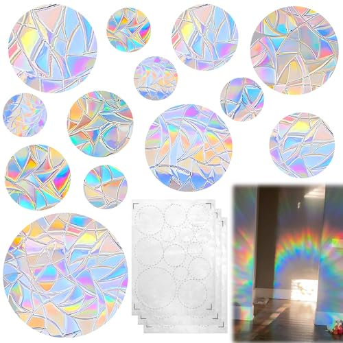 Lot de 39 Suncatcher Sticker, Anti Collision Arc-En-Ciel Fenêtre, Rainbow Prism Autocollant En Verre, Anti-Collision Statique Arc-En-Ciel, Diamètres Variés, Décoration Lumineuse Pour Maison, Bureau
