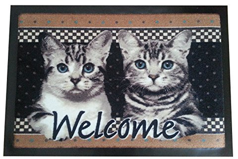 Fußmatte Tiere Eulen Katzen Hunde Blumen für Innen und Außen Home 40x60 cm wetterfest rutschfest waschbar (Katzen Welcome)