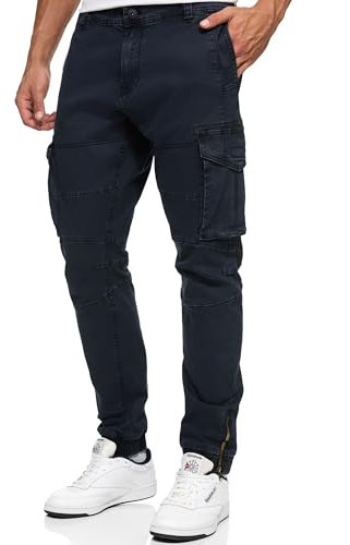 Indicode Herren Alex Cargohose aus Baumwolle mit 6 Taschen | Cargo Chino Hose f. Männer Navy, M