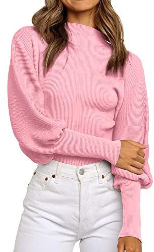 Generico Lupetto Donna Cotone Caldo Maglione Fucsia Donna Maglione Pullover a Maniche Lunghe Tinta Unita a Collo da Donna Lavorato a Maglia Maglia Invernale Donna Maglione Elettrico Donna (Pink, M)