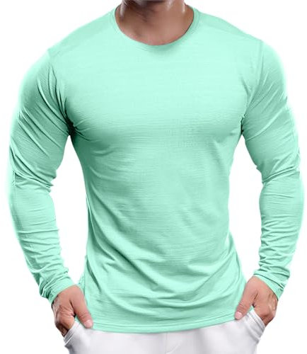 Men's UPF 30+ Sun Protection Shirts Performance Long Sleeve T-Shirt Moisture Wicking Shirt for Running Workout Mint Green-06 L