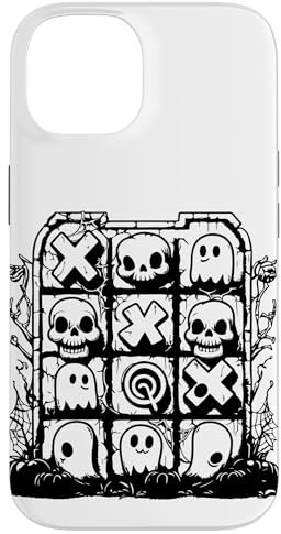 Hülle für iPhone 14 Gruseliges Tic-Tac-Toe BW