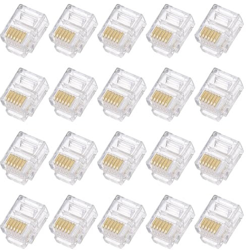 QUARKZMAN Prise Modulaire de Téléphone Mâle Rj11/Rj12, Connecteurs, Noyau en Cuivre 6P6C Transparent 20 Pièces