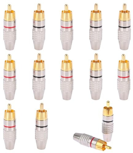 Cerioll Connettore RCA Maschio,12 Pezzi Adattatore Spina Maschio Senza Saldatura,Connettore Audio Video Spina RCA Placcato Oro