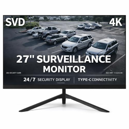 SECURITYVIDEODIRECT 27 Inch 4K Security Monitor for CCTV Cameras, UHD 3840×2160 IPS Screen, 3 HDMI + DisplayPort + USB-C Surveillance Monitor with Adaptive Sync for DVR NVR