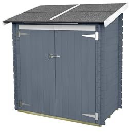 Alce Bh16 Ambrogio Abri de jardin en bois de sapin naturel 16 mm avec double porte, toit et sol OSB3, montage facile, traitement autoclave, certifié PEFC Gris