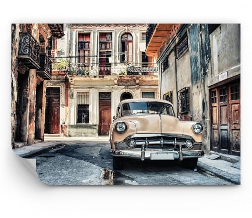 Fototapete 150x105cm Moderne Tapeten Architektur Städte - 4413 - WF3 | Kuba Auto Mietshaus Premium Canvas Wand Dekoration Wandtapete Bildtapete Wohnzimmer Schlafzimmer Wanddeko Art Wallpaper