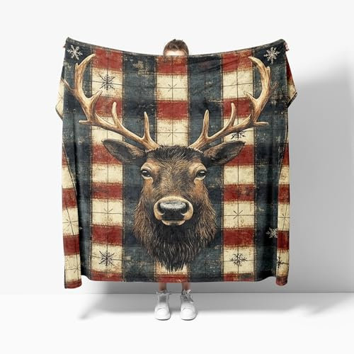 Renne à Carreaux de NoëL Plaid Couverture Polaire Flanelle Jeté de Canapé 180x200 cm, Multicolore Couverture Plaid Doux en Peluche pour 2 Personnes Lit, Canapé, Camping