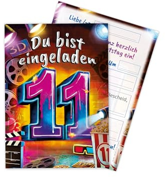 Limonia 12 Einladungskarten zum 11. Geburtstag Kindergeburtstag Kino Cinema Graffiti Street Art Feier Fest Einladung Set Mädchen Kinder Jungs Jungen Boys Teenies Unisex Jugendliche Modern