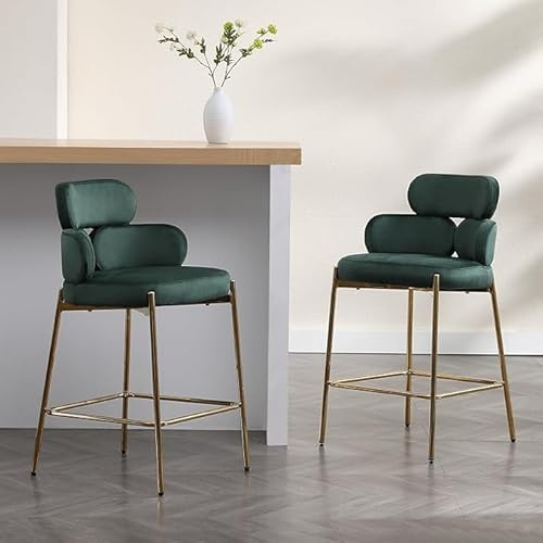 DAYALANE Barhocker 2er Set, Barstühle Küchenstühle mit Metallgestell Tresenhocker aus Samt, Gebogene Rückenlehne, Bistrohocker für Bistro Esszimmer und Bar, Grün