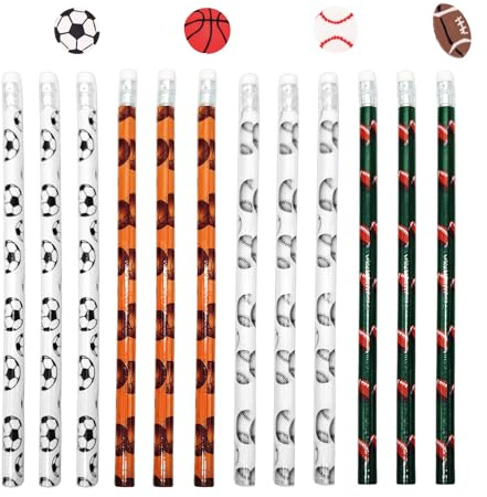 Altaroo 12 Stück Bleistift mit Radiergummi, Bleistifte Fußball, Basketball, Baseball, Rugby, Bleistifte Kinder für Mitgebsel Kindergeburtstag Fussball, Abschiedsgeschenk Schüler Grundschule