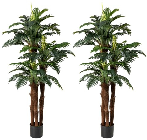 COSTWAY 190cm Kunstpflanzen 2er Set, künstliche Palmen mit verstellbaren Blättern, schwarzem Pflanztopf & Moos, künstliche Pflanze im Topf zur Dekoration, für Zuhause & Büro