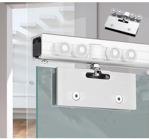 Kit Porte Coulissante Kit de Quincaillerie pour Porte Coulissante en Verre à Voie Unique, Rail de Porte de Grange Coulissante en Verre Sans Cadre, Rails de Porte Escamotable(Silver,120cm (3.9ft))