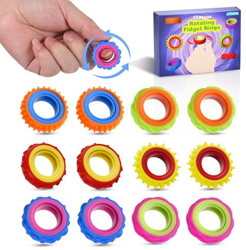 Sensorische Finge Ringe für Kinder & Erwachsene, Fidget Spinner Ringe | 12 Stück, gegen Angst & Stress, ADHS & Autismus Konzentrationshilfe, Stimmungsregulierendes Spielzeug