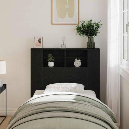 Teenpull Kopfteil Schrank Schwarze Eiche, 100x19x104,5 cm, Holzwerkstoff, schlankes Design mit Stauraum, Moderne Schlafzimmerlösung
