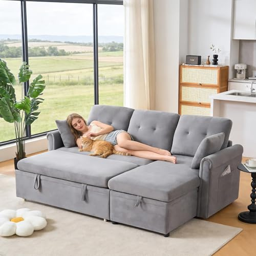Luscriate Ecksofa mit Schlaffunktion & Bettkasten – L-Form Schlafsofa aus Chenille, beidseitig montierbar