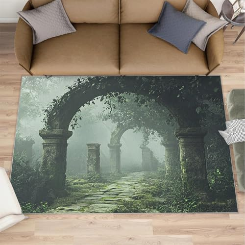 Teppich mit antikem Steinweg, 70 x 120 cm, Torbogenläufer, Teppiche für Küche, Nebelruinen, Korridor, Kurzflor-Teppich, rutschfest, für Kinderzimmer, Schlafzimmer
