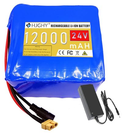 HJGHY 24V 12Ah Lithium-Ionen-Akku, austauschbar, 24-Volt-PVC-Akkupack für 50W-300W Motorumbausätze mit BMS-Schutz und Ladegerät