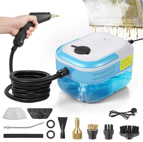Dampfreiniger Handgerät, 2200W Hochdruck Dampfreiniger Handgerät mit 1,2L Wassertank & 3 Brush Heads, 15s Aufheizzeit, Dampfabgabe für Boden, Küche, Fenstern, Badezimmern, Fliesen,Polster, Autos