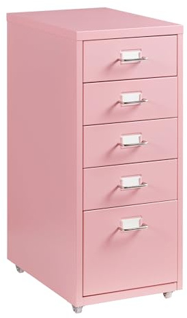 Helloshop26 Caisson de Bureau Armoire Meuble de Rangement à roulettes avec 5 tiroirs 69 x 28 x 41 cm Rose 03_0009104