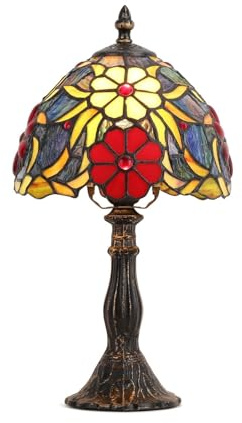 BARCELONA LED Tiffany Tischlampe „Saura“ Ø20cm – Vintage Klassische Tischleuchte aus Glas mit Buntglas Schirm im Art Nouveau & Industrial Stil – Retro Nachttischlampe E27 für