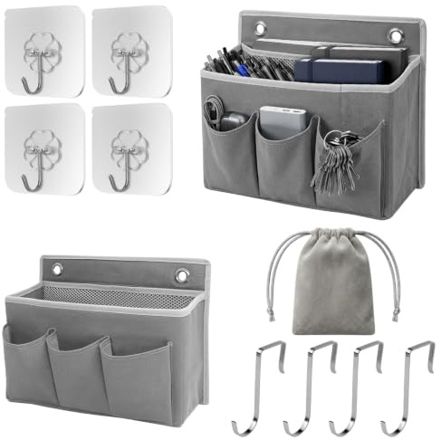 Wandorganizer Hängend, 2 Stück, Mit Großer Mesh Abteilung und 3 Taschen | Mit Aufbewahrbeutel für Haken, Hängeorganizer Camping, Bettorganizer Zum Hängen, Für Schlafzimmer, Wohnmobil, Camper