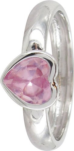 Stack Ring Co-Anello in argento Sterling sfaccettati Galileo, con zirconia cubica rosa a forma di cuore-Anello a fascia in metallo metà lucido, Argento, 16,5, cod. SR0006-LRG