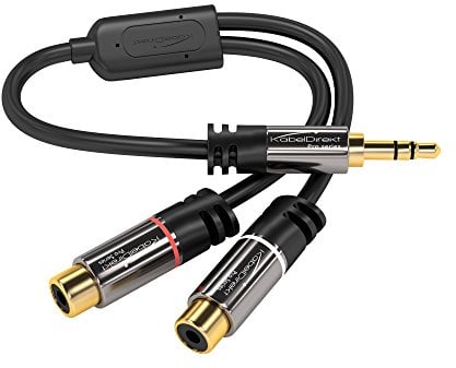 KabelDirekt – 0,2m 3,5mm Adapteur (3,5mm mâle, 2x Cinch/RCA femelles)