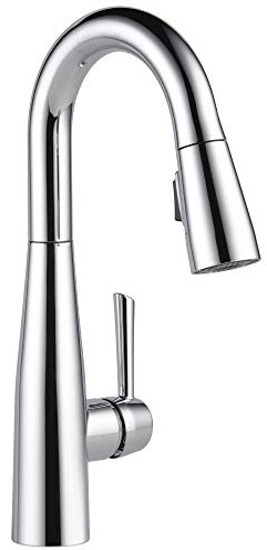 Delta Essa Chrome Bar Sink Faucet with Pull Down Sprayer, Modern Single Hole Prep Sink Faucet, Single Handle, Chrome 9913-DST