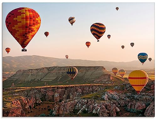 ARTland Wanddeko Glasbilder Wandbild Glas Bild einteilig 80x60 cm Querformat Natur Landschaft Berge Gebirge Türkei Kappadokien Ballonfahrt Himmel K3FE
